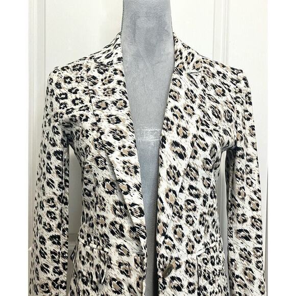 JOIE Anilah 100% Linen Leopard Print Cappuccino Beige Blazer Jacket Sz 2 - Picture 2 of 11